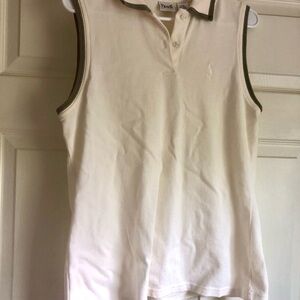 Izod white Sleeveless Polo Top women green trim golf wear size large cotton